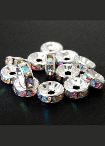 Бусина-разделитель Рондель, 8 мм, прозрачные АВ стразы, серебро (10 шт) No Brand (340482626)