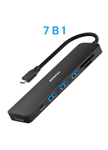 Usb хаб переходник Type-C на USB адаптер 7в1 разветвитель 3хUSB 3.0 HDMI картридер SD TF Type-C PD для зарядки No Brand (332796375)