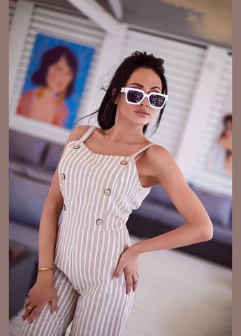 Жіночий комбінезон No Brand комбінезон-брюки смужка бежевий повсякденний, вечірній, діловий, кежуал льон