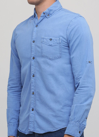 Голубой рубашка однотонная Pull & Bear