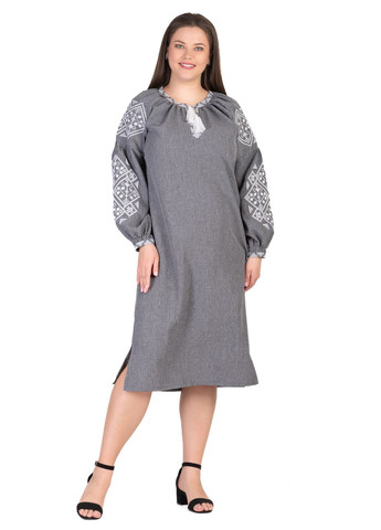 Сіра сукня-вишиванка з льна-габардина богдана (сірий) Golfstream вільна габардин, льон (333825196)