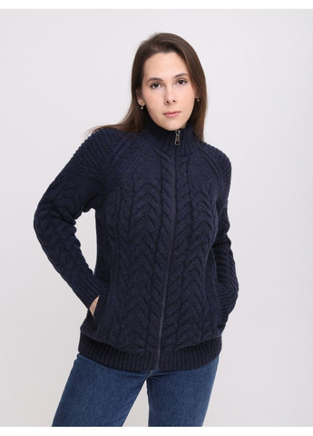 Темно-синій зимовий светр жіночий темно-синій на блискавці в'язаний Pulltonic Пряма