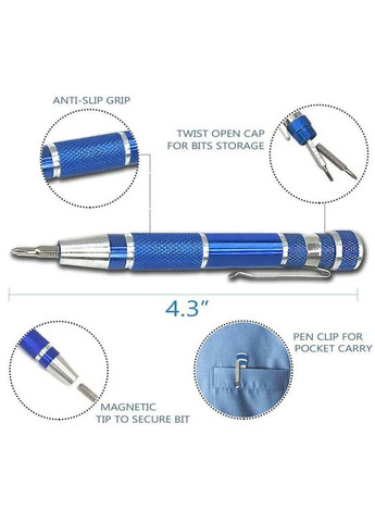 Отвертка + 8 бит в виде ручки/прецизионная/карманная/алюминиевая Silver No Brand (322707389)