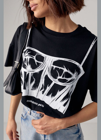 Чорна літня жіноча футболка з принтом Lurex