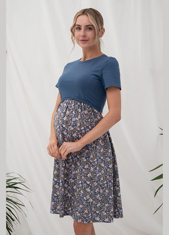 Синее синее платье для беременных и кормящих с секретом кормления Юла мама