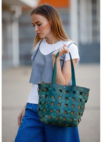 Плетеная сумка из натуральной кожи Пазл L синяя Crazy Horse - BN-BAG-33-NN BlankNote (293056369)