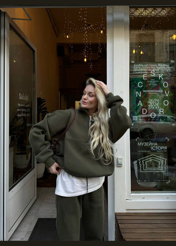 Теплий однотонний спортивний костюм Хакі на флісі – універсальний та комфортний вибір для холодної пори року. No Brand 317 (315441347)