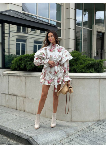 Белое праздничный женское платье boho с большими розами (mil554) milirud