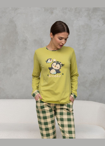Салатова жіноча піжама зі штанами в клітку Nicoletta
