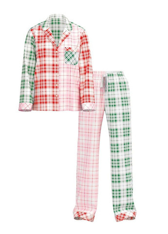 Розовая всесезон фланелевая пижама flannel long pajama set Victoria's Secret
