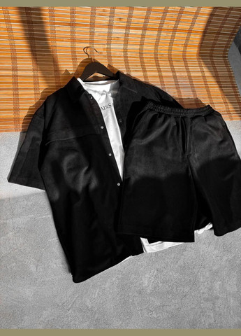 Чорний літній трендовий літній костюм з шортами, з сорочкою No Brand