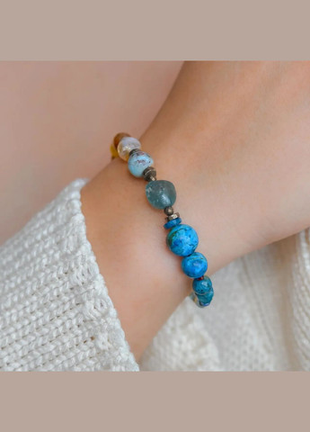 Браслет натур Хризоколла, Ларимар, Цитрин, Азурит, фур-ра гип-ный сплав цвет серебро d-10-2мм+- L-19-24см No Brand браслет (300781145)