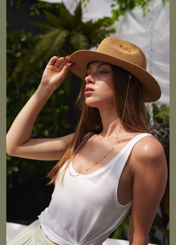 Летняя плетеная шляпа с золотым декором и цепочкой TENERIFE белая No Brand (342100120)