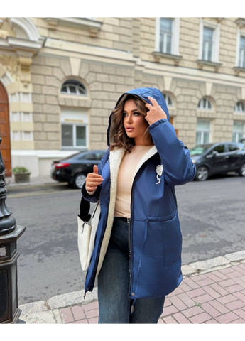 Синяя зимняя женская куртка-парка с мехом Україна