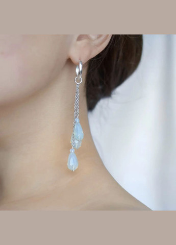 Серьги Лунный камень (синт) "Капли" 18х9мм фур-ра гип-ный сплав цвет серебро L-94мм No Brand Підвіски (302752369)