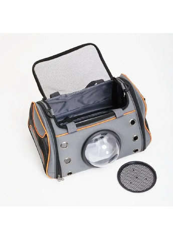 Сумка переноска для животных кошек собак с вентиляцией иллюминатором 46x30x26 см размер L (477341-Prob) Серая с оранжевым Unbranded (299193456)