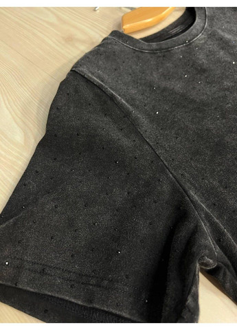 Футболка жіноча A-N 2668 варена тай дай оверсайз з камінцями чорна No Brand - (336432866)