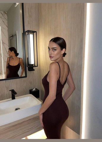 Коричневое вечернее, повседневный женское длинное платье на бретельках силуэтная Україна однотонное