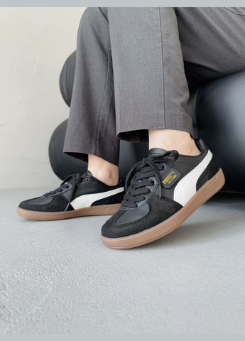 Кроссовки женские и мужские Puma Palermo Leather Black White Gum | Пума Палермо черные No Brand чёрные демисезоны (339604493)