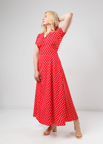 Червона повсякденний, кежуал, коктейльна літня сукня в підлогу на запах Fashion Girl в горошок