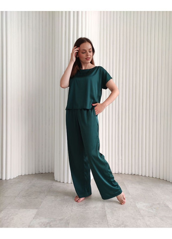 Зелена всесезон masoli піжама шовкова жіноча футболка + штани No Brand