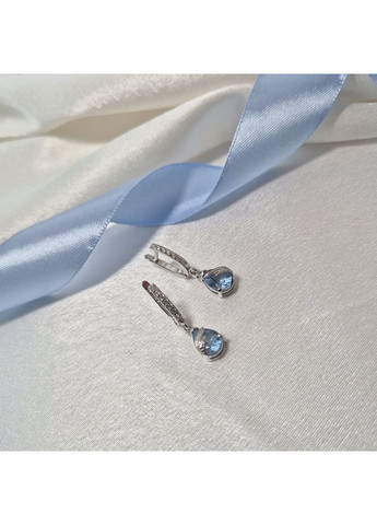 Серебряные длинные серёжки с подвеской Капельки с Голубыми камнями серебро 925 пробы Родированое 72239г 3.88г Nobrand (370438635)