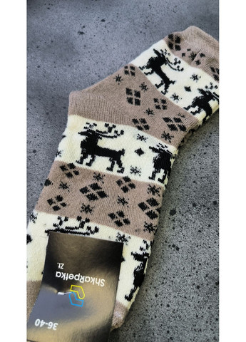 Кофейные женские махровые носки с оленями анималистичные (372473238)