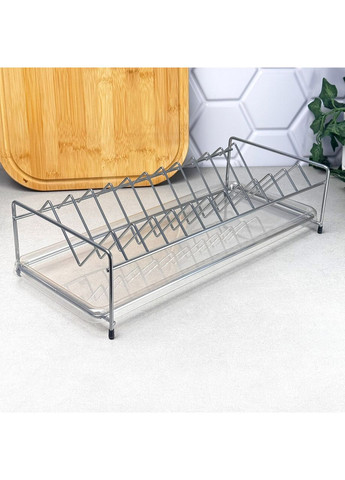 Сушарка для посуду настільна 1-ярусна з піддоном 39×19 см хром, СК-40202 No Brand (362590126)