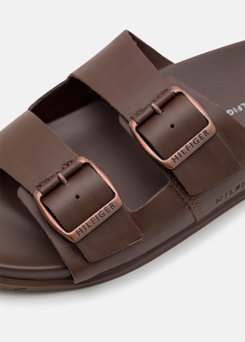 Коричневые домашние, повседневные, пляжные, кэжуал шлёпанцы мужские коричневые кожаные Tommy Hilfiger