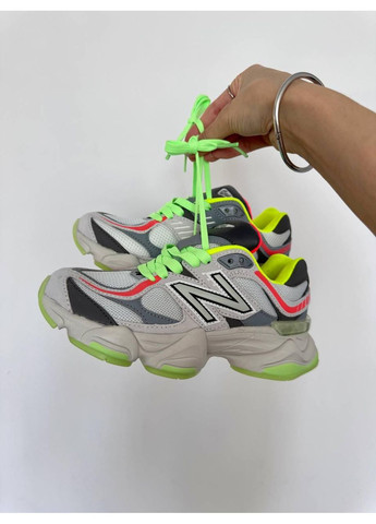 Серые демисезонные кроссовки мужские new balance 9060 light grey / acid green нью беланс 9060 No Brand