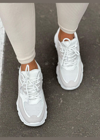 Білі кросівки жіночі білі з бежевими вставками еко-замша/текстиль повсякденне взуття на кожен день No Brand