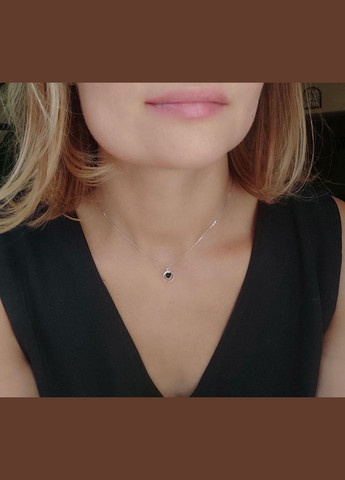 Колье серебряное Сердце с цветной эмалью на тоненькой цепочке Каштан (342335356)