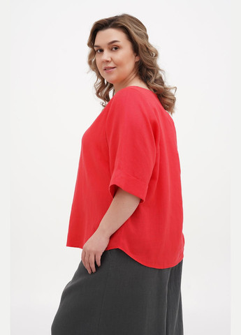 Красная женская свободная оверсайз блуза футболка бохо из тонкого льна хильда, большие размеры. красный, р.56, код 9439/56/1179 ГАЛЕРЕЯ ЛЬОНУ