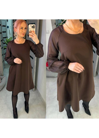 Коричнева святковий стильна сукня вільного крою кльош No Brand