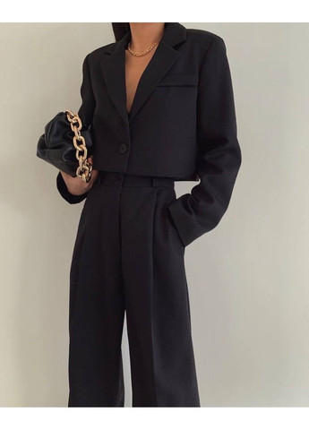 Брючний костюм зі штанами палаццо та вкороченим піджаком з плечиками,арт МІВ 239,чорний, розмір 44-46 No Brand (355469852)