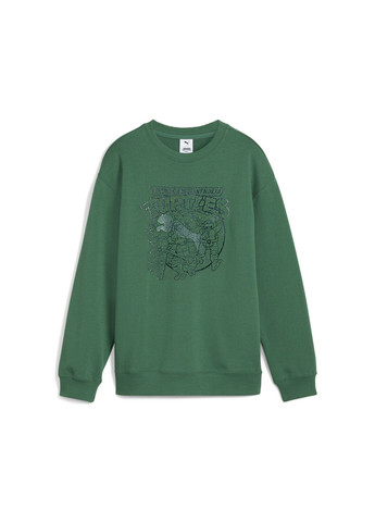 Puma дитячий світшот hoops x tmnt relaxed graphic crew youth однотонний зелений спортивний бавовна, еластан