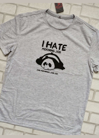 Серая мужская футболка трикотаж серая рисунок панда спортивная размер xxl с коротким рукавом FERO