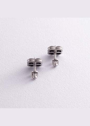 Срібні сережки - пусети Конюшина (синт. онікс) OR128220 Oniks (264025235)