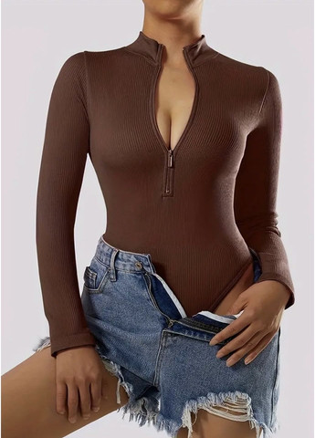 Жіноче спортивне боді з довгим рукавом у рубчик No Brand (354830598)