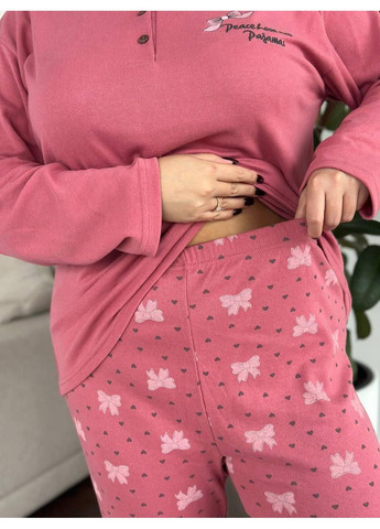 Рожева жіноча піжама plus size рожева з принтом котиків / піжама жіноча великих розмірів рожева трикотажна No Brand