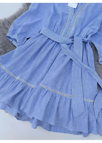 Блакитна коротка смугаста сукня з мережкою Zara