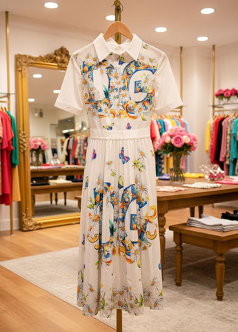 Білий вечірня сукня біла плісована міді білий Lowett з квітковим принтом