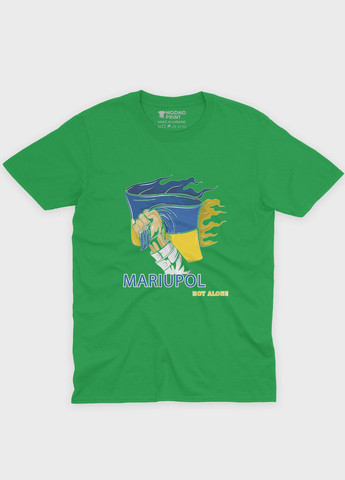 Зелена демісезонна футболка для хлопчика з патріотичним принтом маріуполь (ts001-3-keg-005-1-084-b) Modno