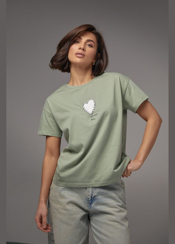 Женская футболка украшена сердцем из бисера и страз Lurex - (278075759)