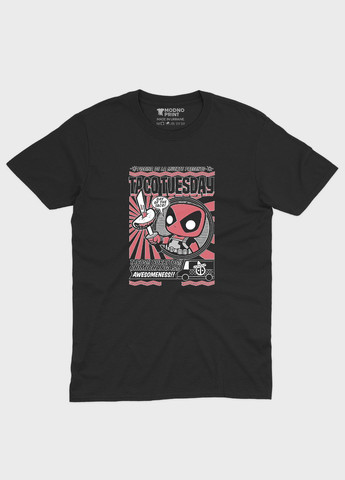 Чорна демісезонна футболка для хлопчика з принтом антигероя - дедпул (ts001-1-bl-006-015-011-b) Modno