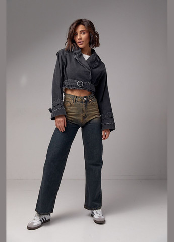 Черная демисезонная короткая женская джинсовка в стиле grunge - джинс Lurex