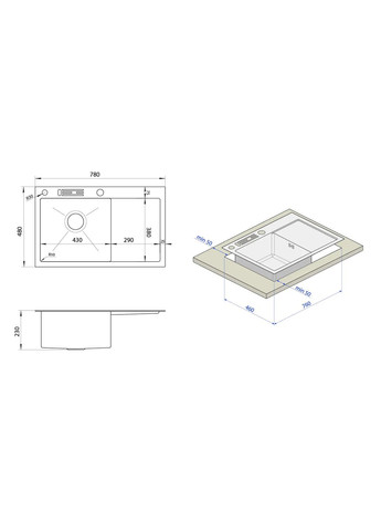 Накладная мойка на кухню с правым крылом 1.5 мм NS-7848(R) Nett NS-7848(R) (352730015)