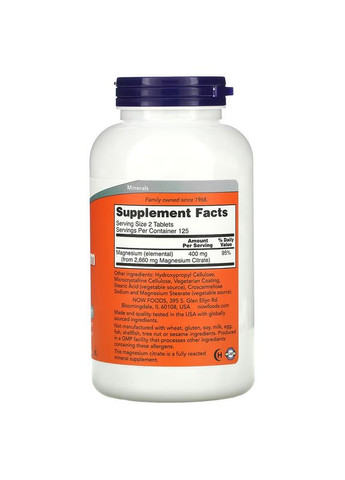 Вітаміни та мінерали Magnesium Citrate 200 mg, 250 таблеток Now (322210156)