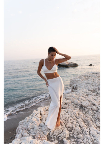 Молочная однотонная юбка женская макси на лето лен cuba молочная Handy Wear