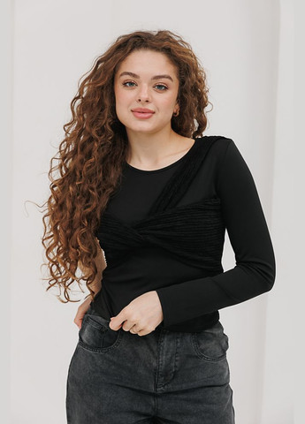 Жіночий лонгслів білий з одним рукавом і драпіруванням на грудях Arjen (294907104)